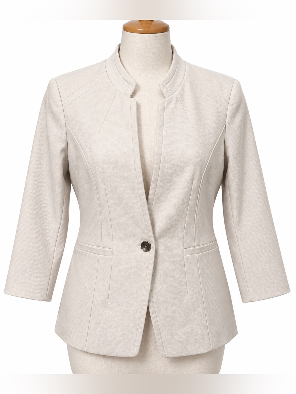 White House Black Market Ivory Textured Single-Button Blazer